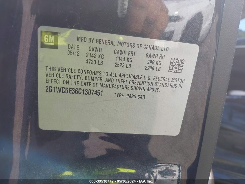 2012 Chevrolet Impala Ltz VIN: 2G1WC5E36C1307451 Lot: 39530772