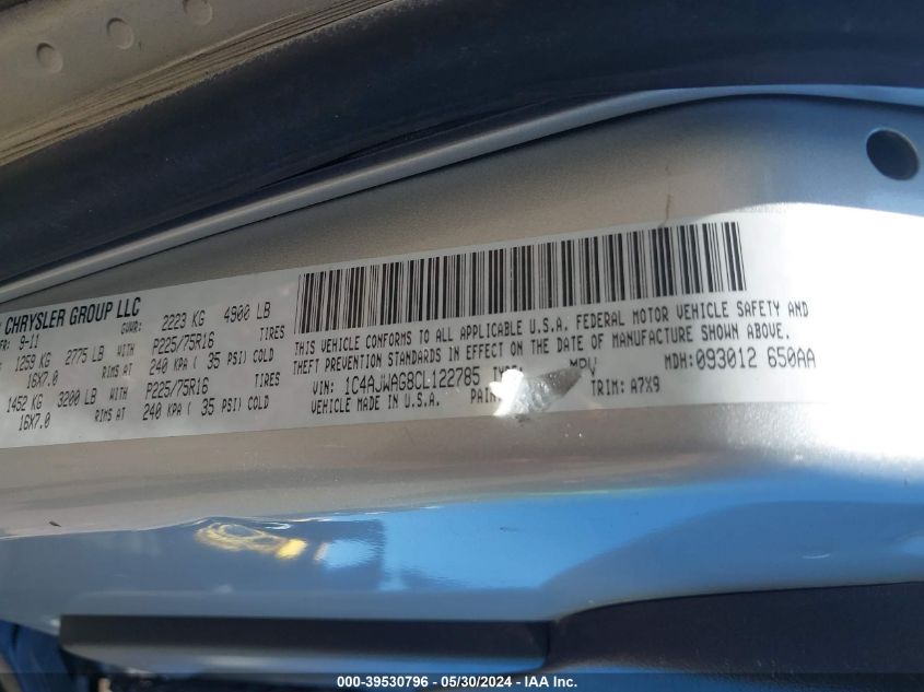 2012 Jeep Wrangler Sport VIN: 1C4AJWAG8CL122785 Lot: 39530796