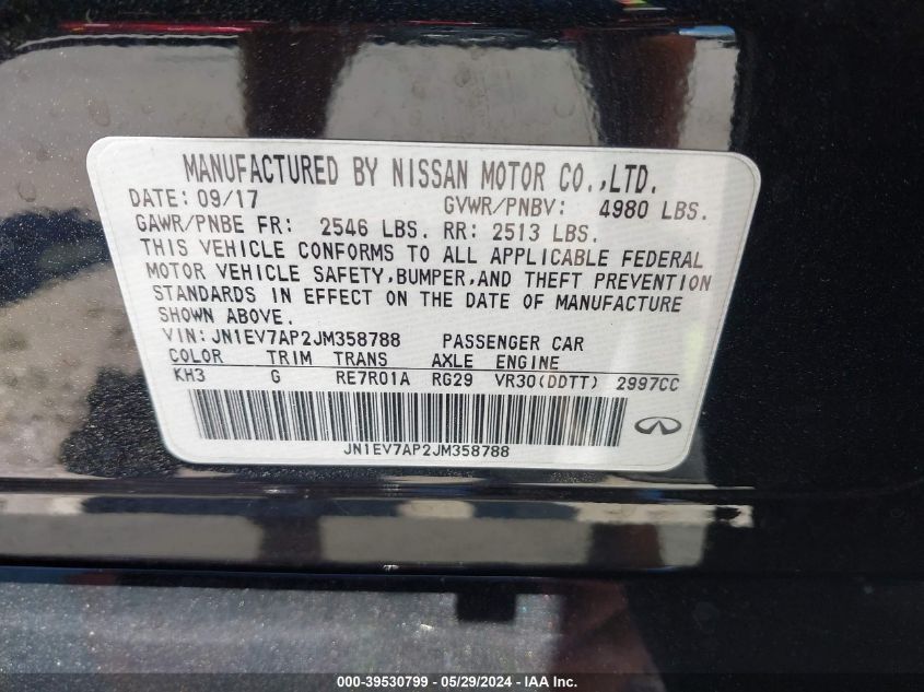 2018 Infiniti Q50 3.0T Sport VIN: JN1EV7AP2JM358788 Lot: 39530799