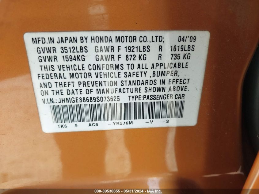 JHMGE88689S073625 2009 Honda Fit Sport