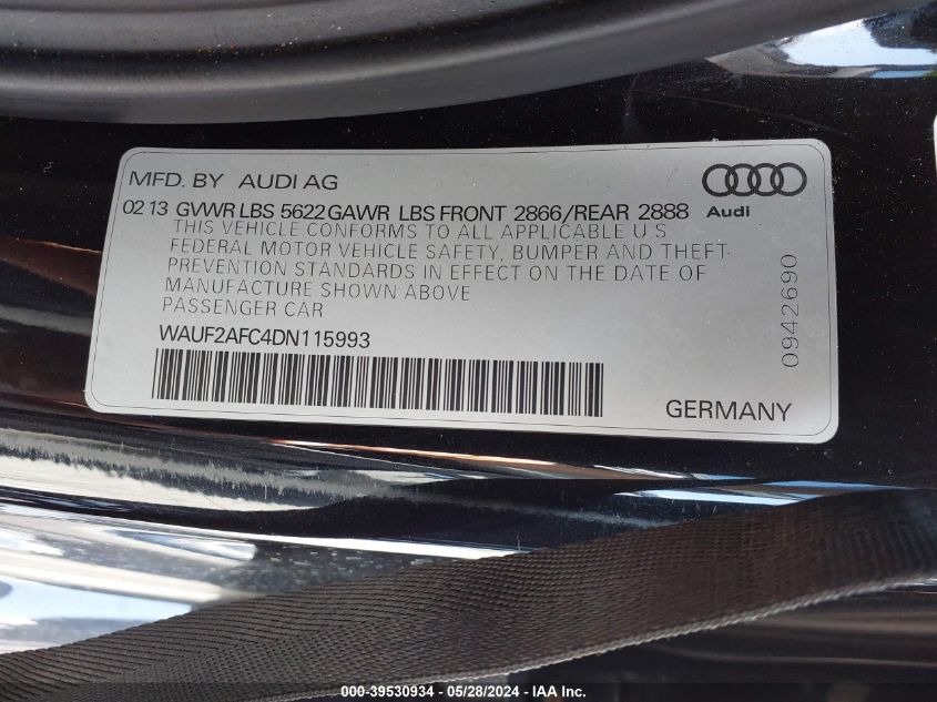 2013 Audi S6 4.0T Prestige VIN: WAUF2AFC4DN115993 Lot: 39530934