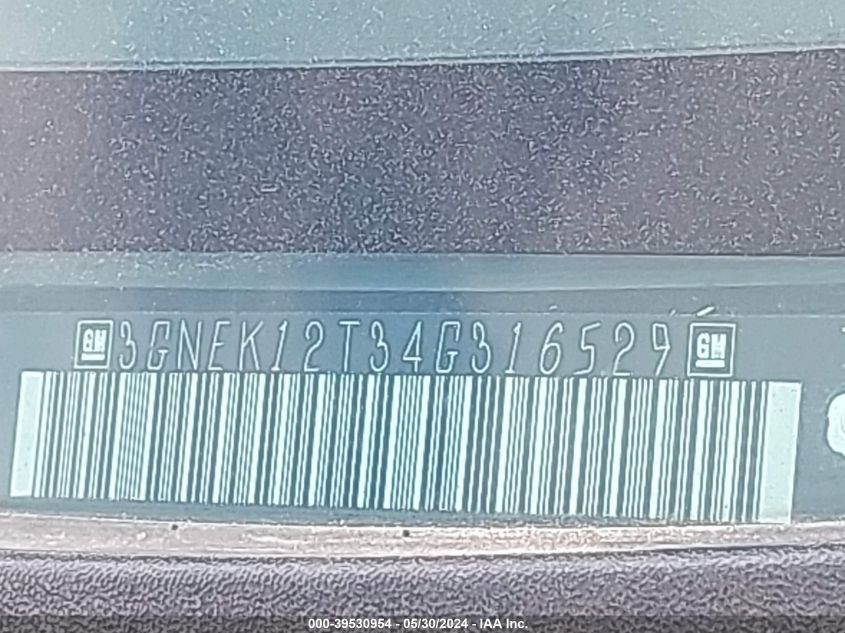 2004 Chevrolet Avalanche 1500 K1500 VIN: 3GNEK12T34G316529 Lot: 39530954