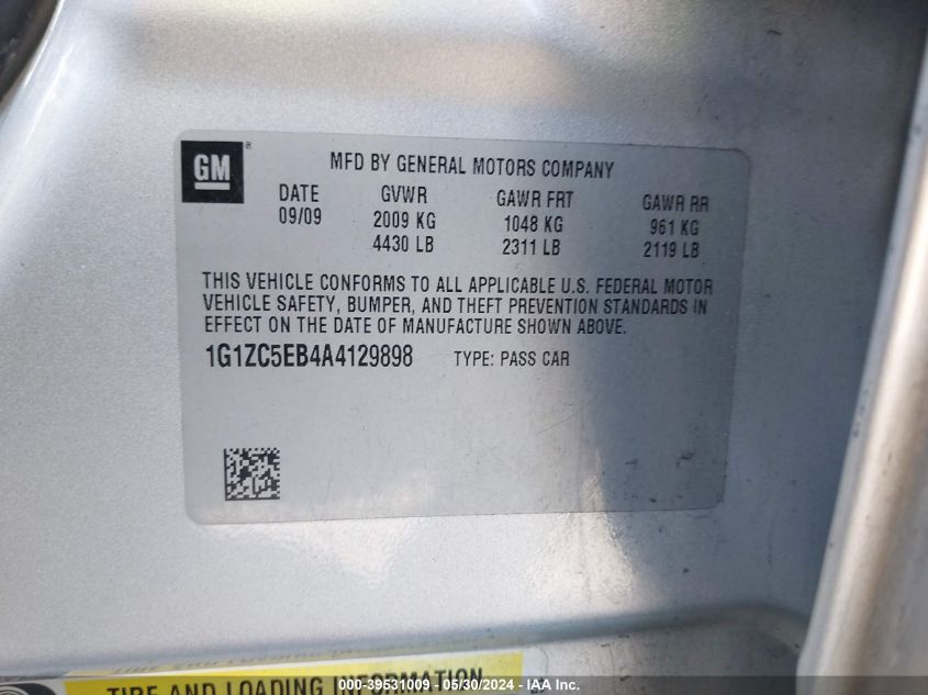 2010 Chevrolet Malibu Lt VIN: 1G1ZC5EB4A4129898 Lot: 39531009