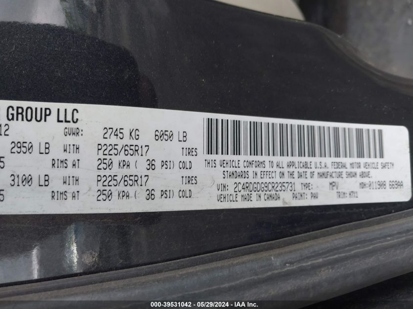 2C4RDGDG9CR235731 2012 Dodge Grand Caravan Crew