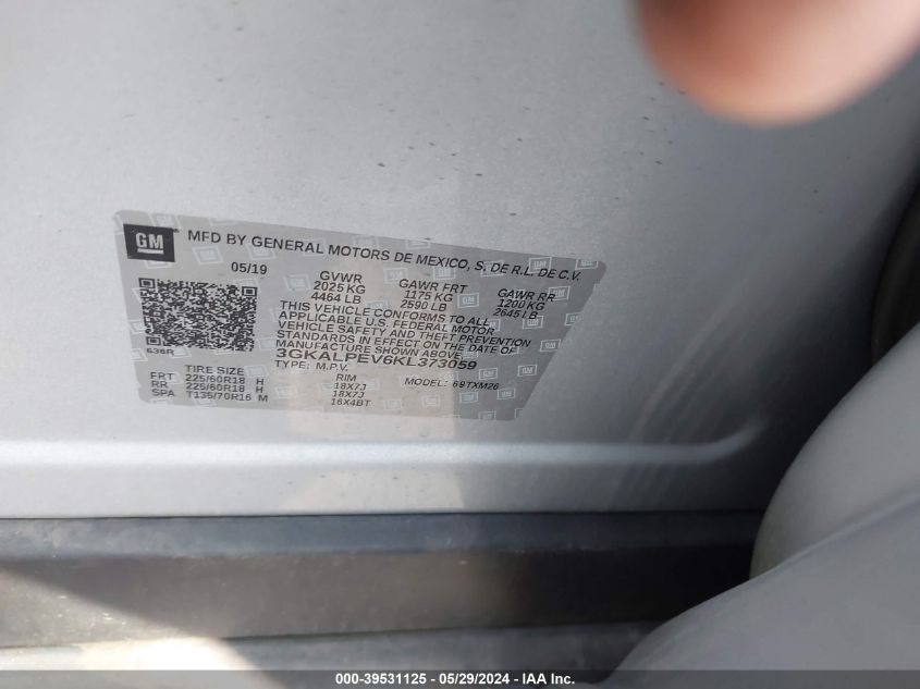 2019 GMC Terrain Slt VIN: 3GKALPEV6KL373059 Lot: 39531125