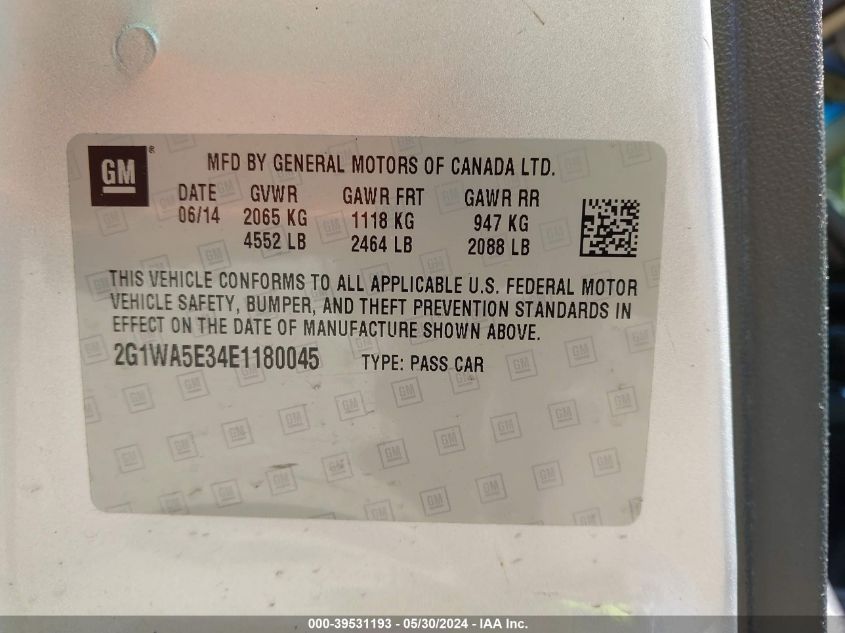 2014 Chevrolet Impala Limited Ls VIN: 2G1WA5E34E1180045 Lot: 39531193