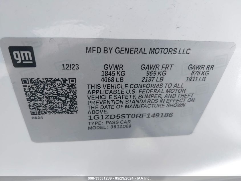 2024 CHEVROLET MALIBU LT - 1G1ZD5ST0RF149186