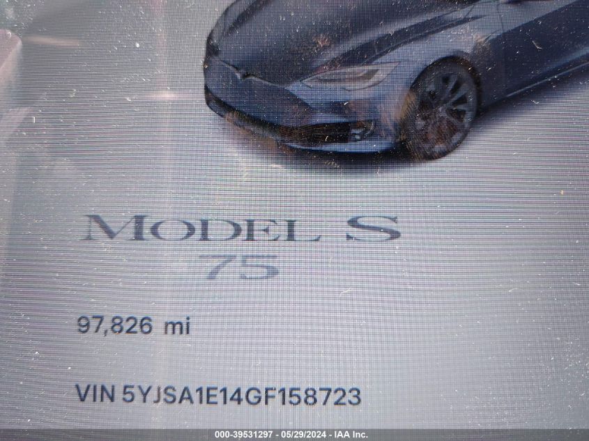 2016 Tesla Model S 60/70/75/85 VIN: 5YJSA1E14GF158723 Lot: 39531297