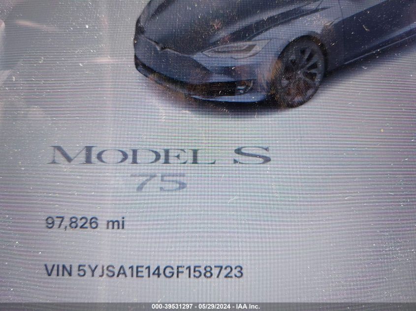 2016 Tesla Model S 60/70/75/85 VIN: 5YJSA1E14GF158723 Lot: 39531297