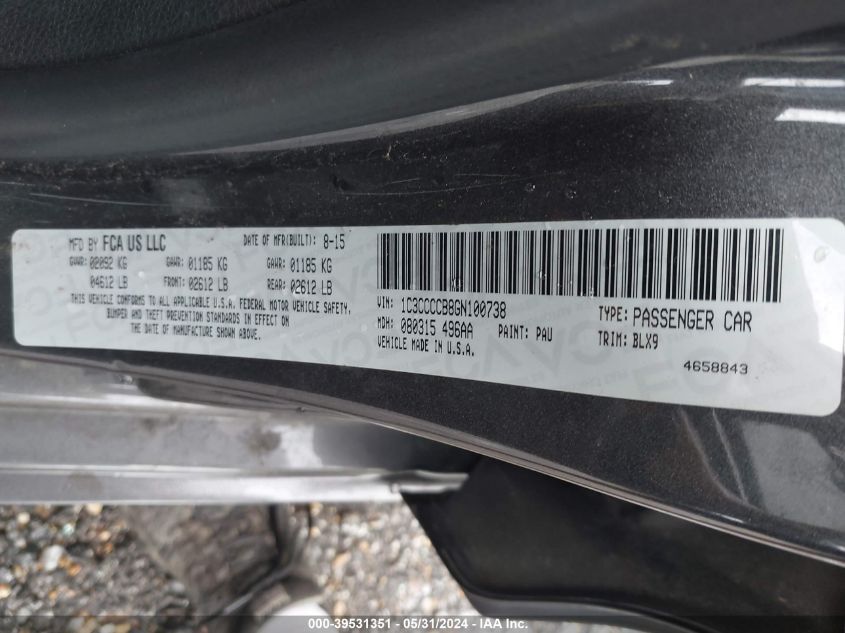 2016 Chrysler 200 C VIN: 1C3CCCCB8GN100738 Lot: 39531351