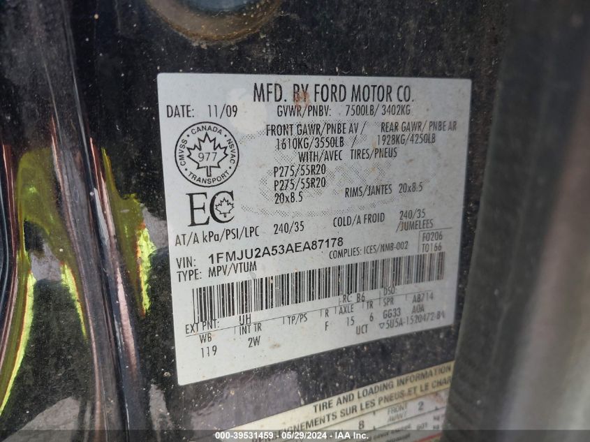 2010 Ford Expedition Limited VIN: 1FMJU2A53AEA87178 Lot: 39531459