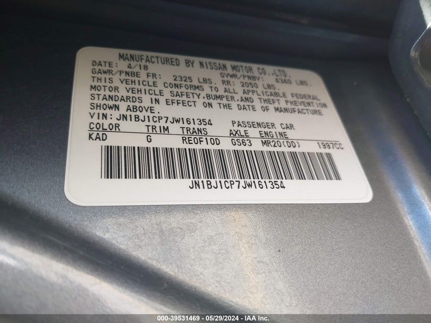 2018 Nissan Rogue Sport S VIN: JN1BJ1CP7JW161354 Lot: 39531469