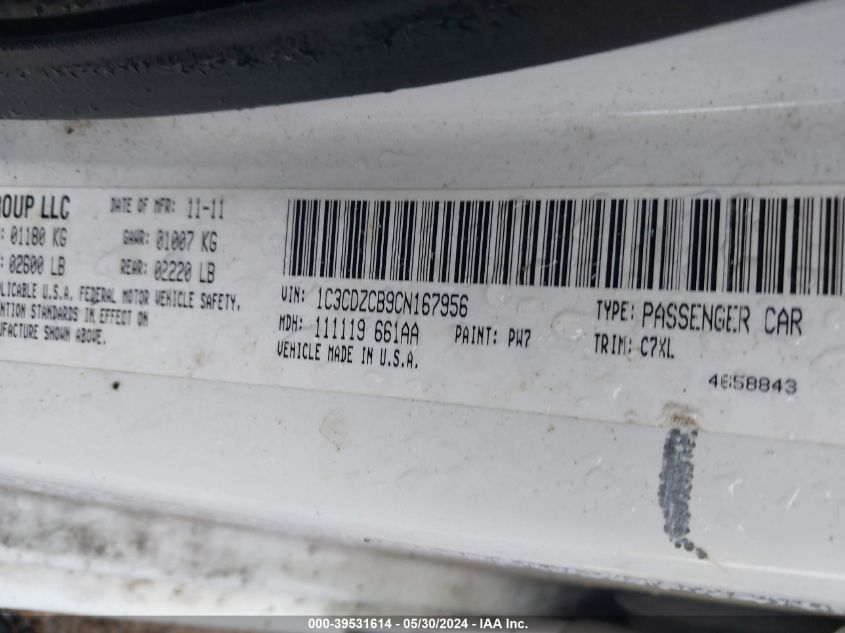 2012 Dodge Avenger Sxt VIN: 1C3CDZCB9CN167956 Lot: 39531614