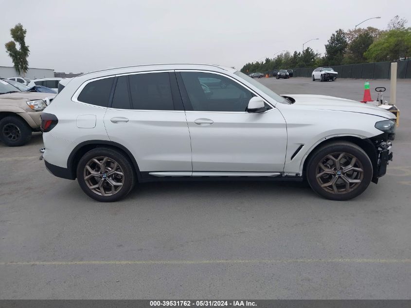 2022 BMW X3 Sdrive30I VIN: 5UX43DP03N9M62401 Lot: 39531762