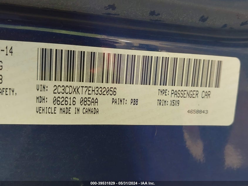 2014 Dodge Charger Police VIN: 2C3CDXKT7EH332056 Lot: 39531829