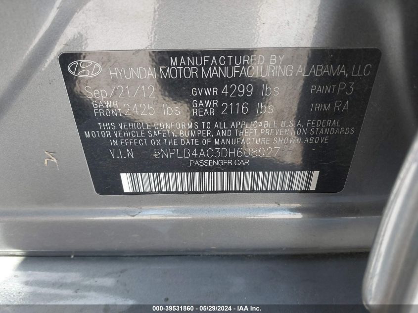 2013 HYUNDAI SONATA GLS - 5NPEB4AC3DH608927