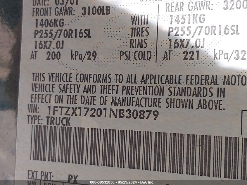 2001 Ford F-150 Xl/Xlt VIN: 1FTZX17201NB30879 Lot: 39532050
