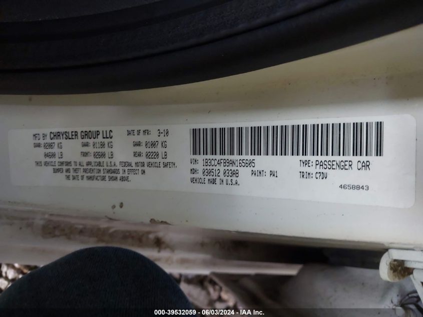 2010 Dodge Avenger Sxt VIN: 1B3CC4FB9AN165605 Lot: 39532059