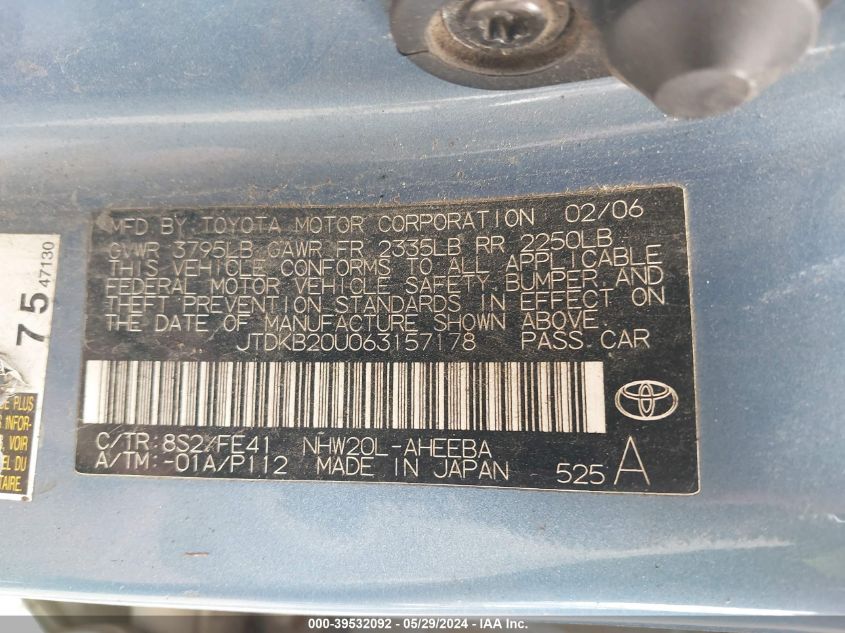 JTDKB20U063157178 2006 Toyota Prius