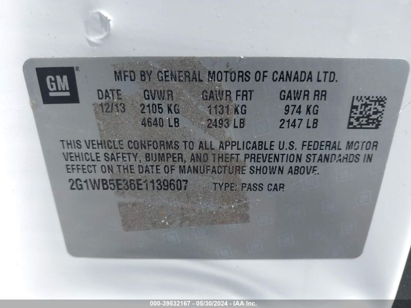 2014 Chevrolet Impala Limited Lt VIN: 2G1WB5E36E1139607 Lot: 39532167