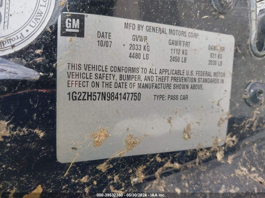 2008 Pontiac G6 Gt VIN: 1G2ZH57N984147750 Lot: 39532380