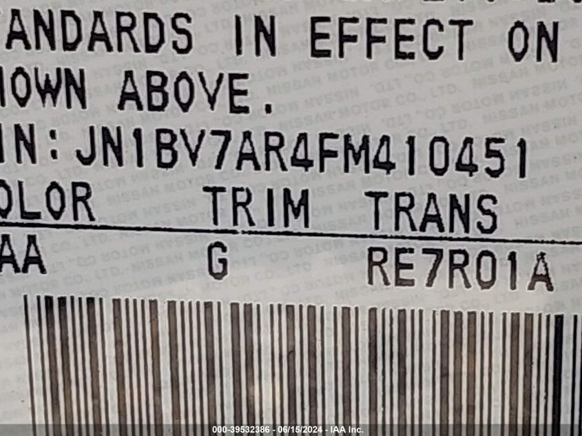 2015 Infiniti Q50 Premium VIN: JN1BV7AR4FM410451 Lot: 39532386