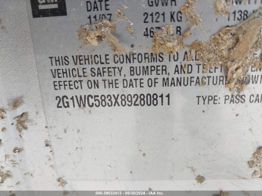 2008 Chevrolet Impala Lt VIN: 2G1WC583X89280811 Lot: 39532413