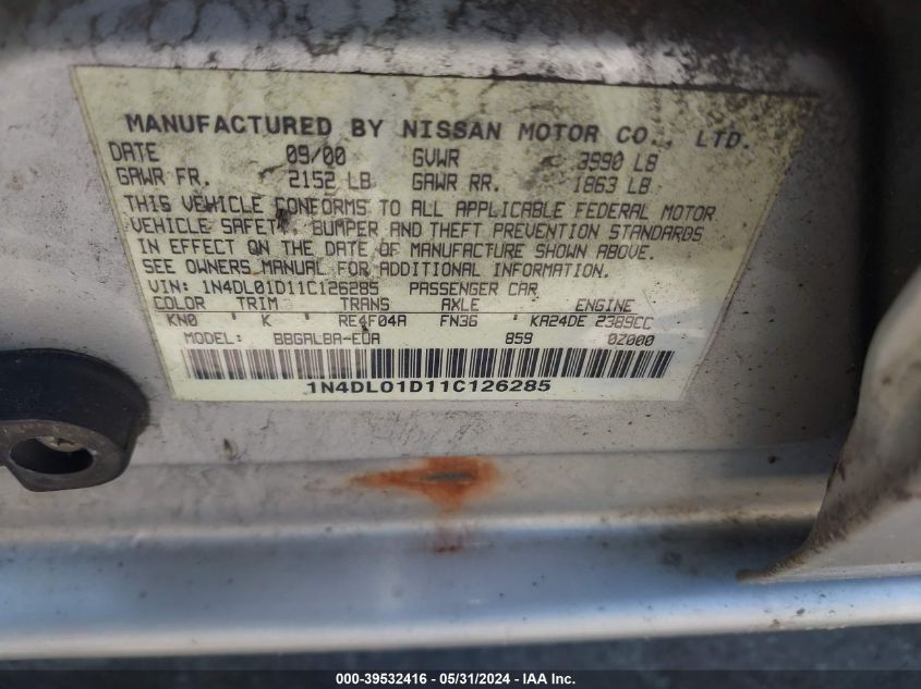 1N4DL01D11C126285 | 2001 NISSAN ALTIMA