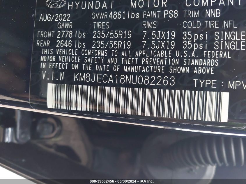 2022 Hyundai Tucson Hybrid Limited VIN: KM8JECA18NU082263 Lot: 39532456