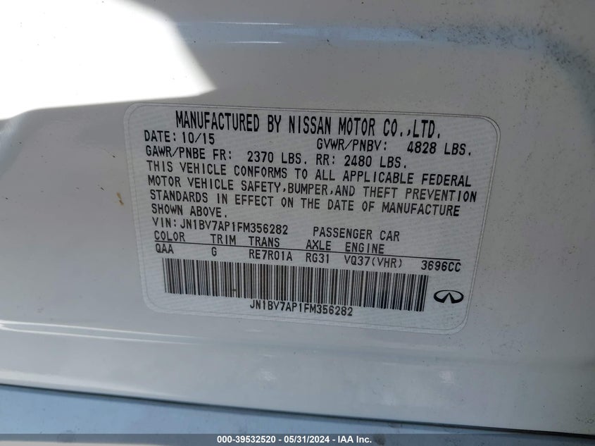 2015 INFINITI Q50 - JN1BV7AP1FM356282