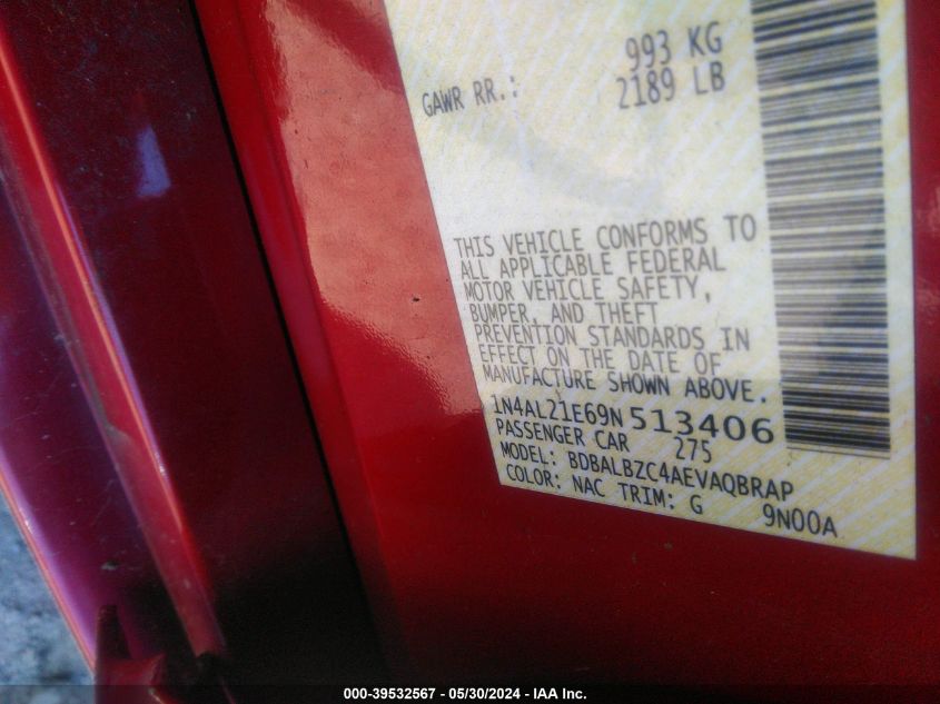 2009 Nissan Altima 2.5 S VIN: 1N4AL21E69N513406 Lot: 39532567