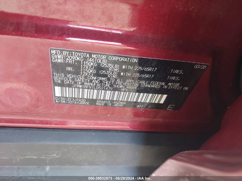 2020 TOYOTA RAV4 XLE - JTMW1RFV1LD521479