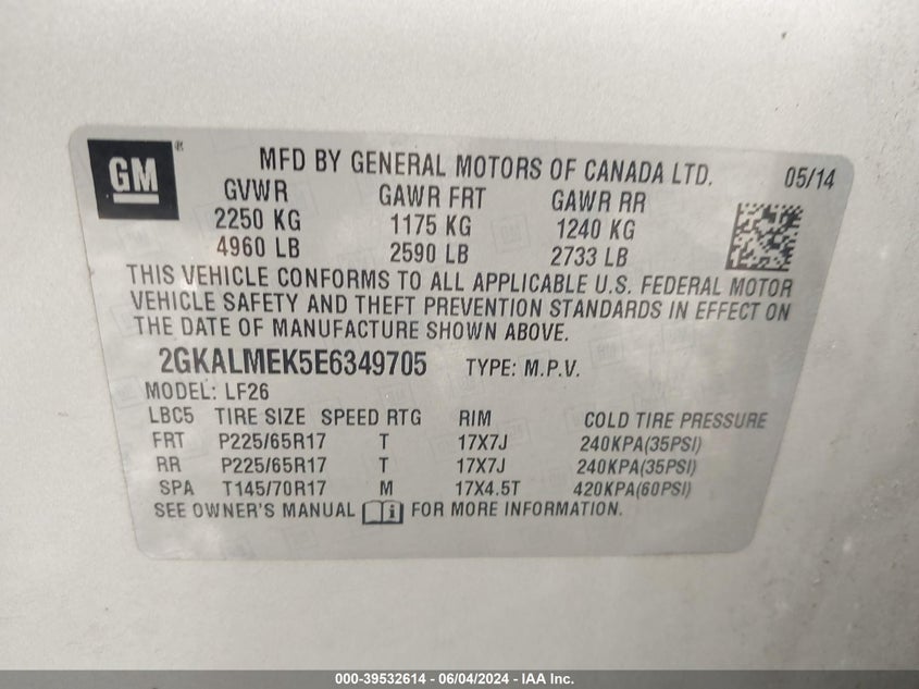 2014 GMC TERRAIN SLE-1 - 2GKALMEK5E6349705