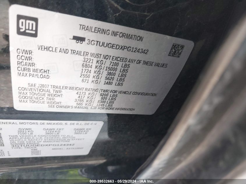 2023 GMC Sierra 1500 Denali VIN: 3GTUUGEDXPG124342 Lot: 39532663