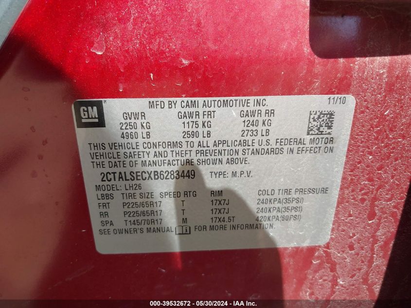 2011 GMC Terrain Sle-2 VIN: 2CTALSECXB6283449 Lot: 39532672