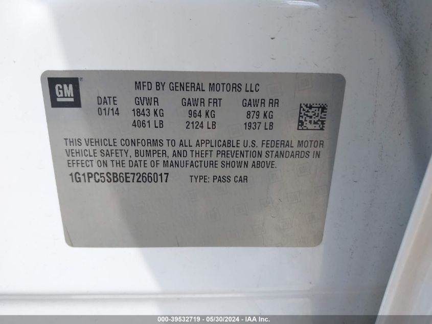 2014 Chevrolet Cruze 1Lt Auto VIN: 1G1PC5SB6E7266017 Lot: 39532719