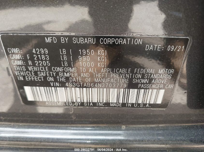 2022 Subaru Impreza Base 5-Door VIN: 4S3GTAB64N3703779 Lot: 39532791