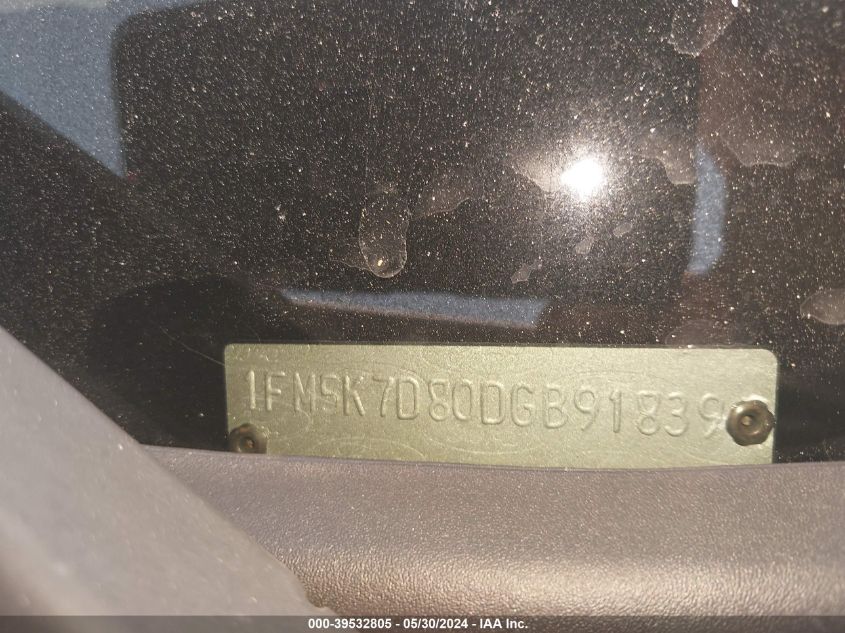 2013 Ford Explorer Xlt VIN: 1FM5K7D80DGB91839 Lot: 39532805