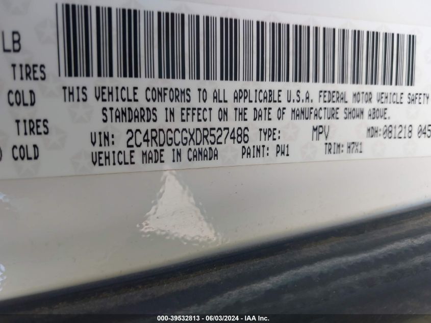 2013 Dodge Grand Caravan Sxt VIN: 2C4RDGCGXDR527486 Lot: 39532813