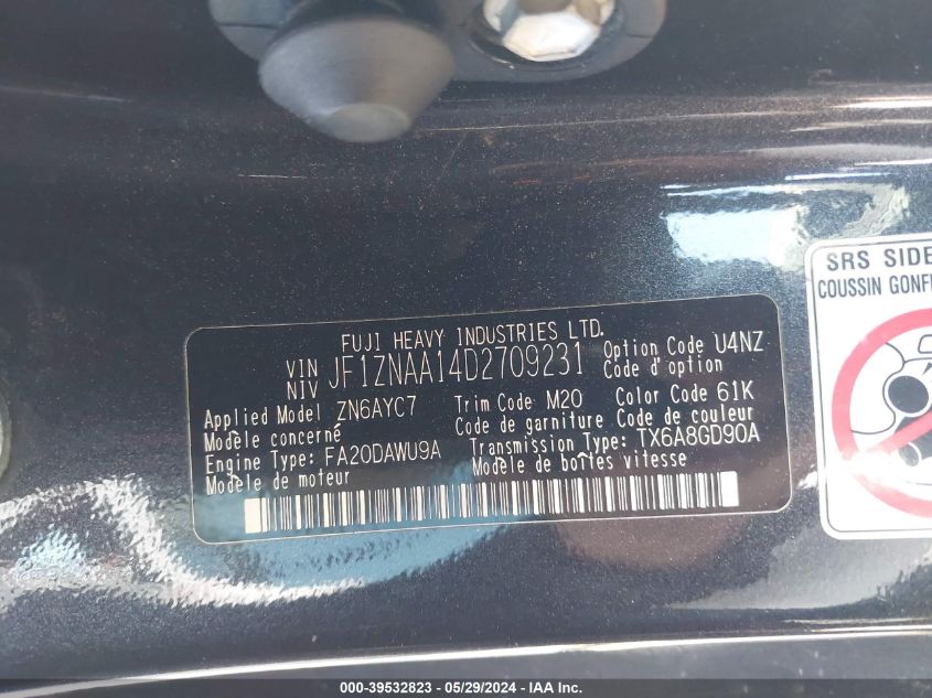 2013 Scion Fr-S VIN: JF1ZNAA14D2709231 Lot: 39532823