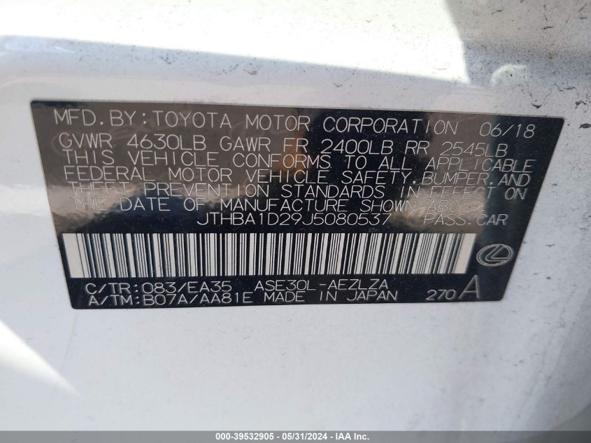 2018 Lexus Is 300 VIN: JTHBA1D29J5080537 Lot: 39532905