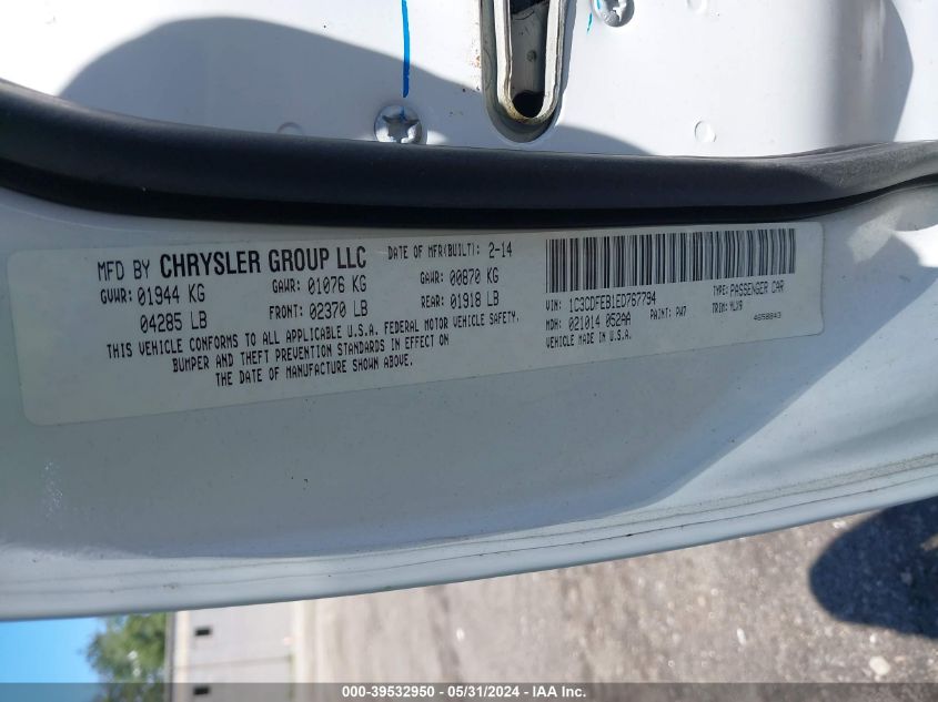 2014 Dodge Dart Gt VIN: 1C3CDFEB1ED767794 Lot: 39532950