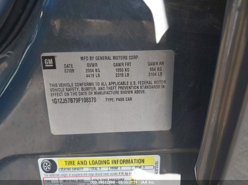 2009 Chevrolet Malibu Lt VIN: 1G1ZJ57B79F108370 Lot: 39532989