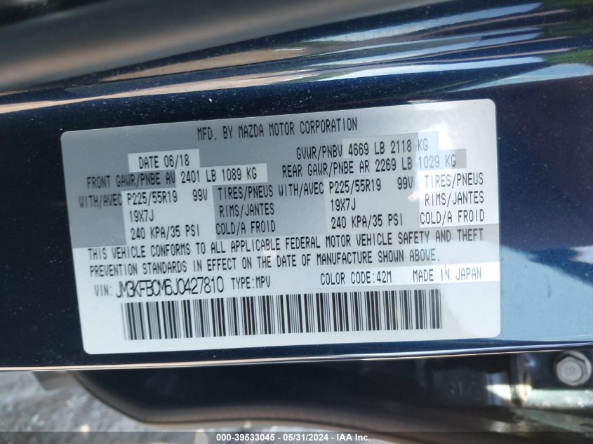 2018 Mazda Cx-5 Touring VIN: JM3KFBCM6J0427810 Lot: 39533045