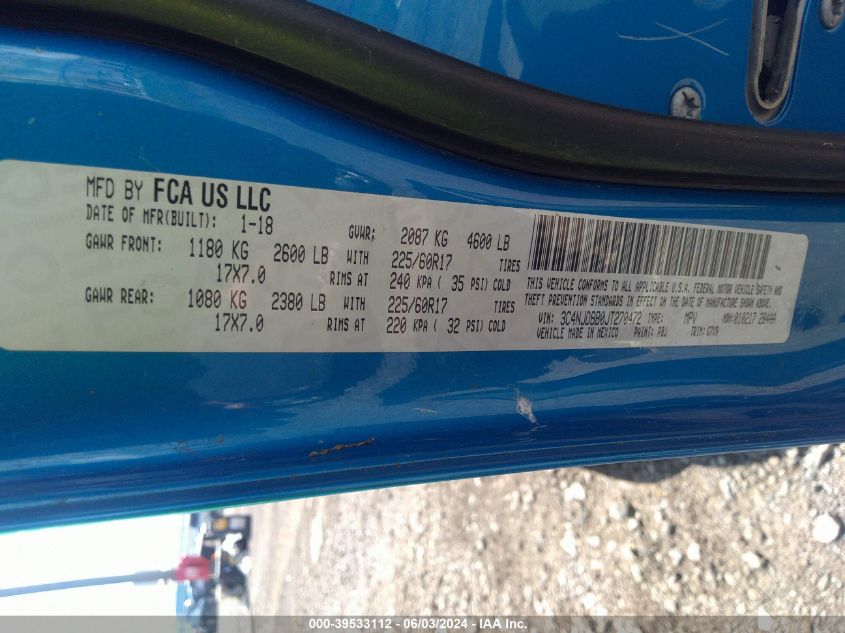 2018 Jeep Compass Latitude 4X4 VIN: 3C4NJDBB0JT270472 Lot: 39533112