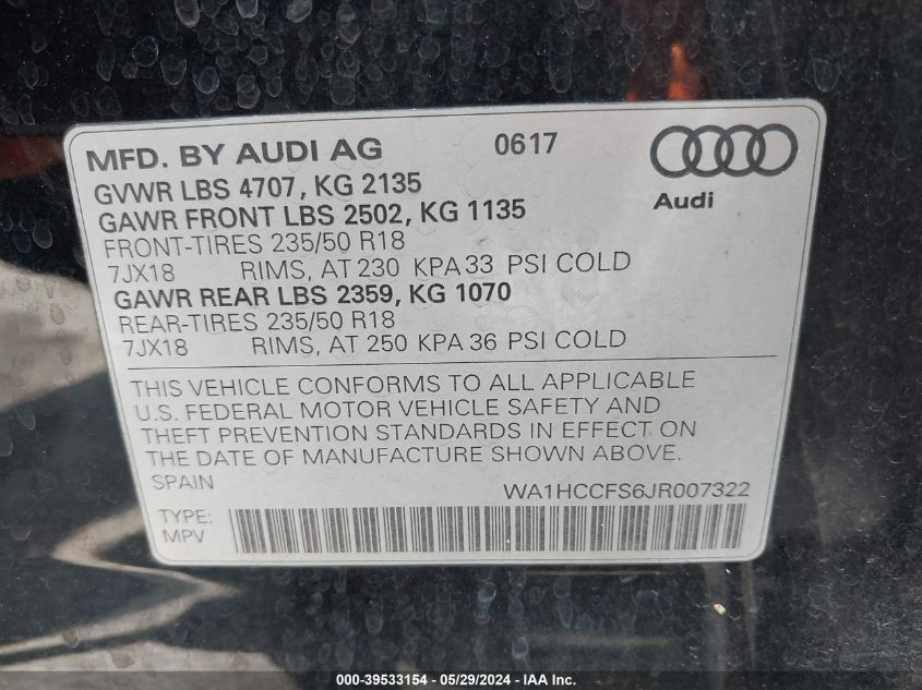 2018 AUDI Q3 2.0T PREMIUM/2.0T SPORT PREMIUM - WA1HCCFS6JR007322