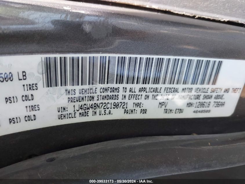 2002 Jeep Grand Cherokee Laredo VIN: 1J4GW48N72C190721 Lot: 39533173