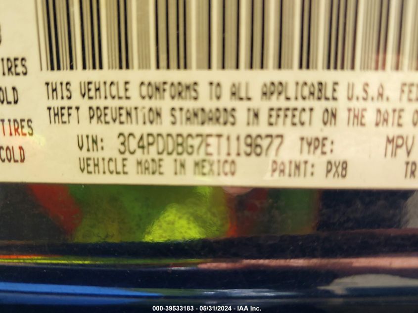 2014 Dodge Journey Sxt VIN: 3C4PDDBG7ET119677 Lot: 39533183