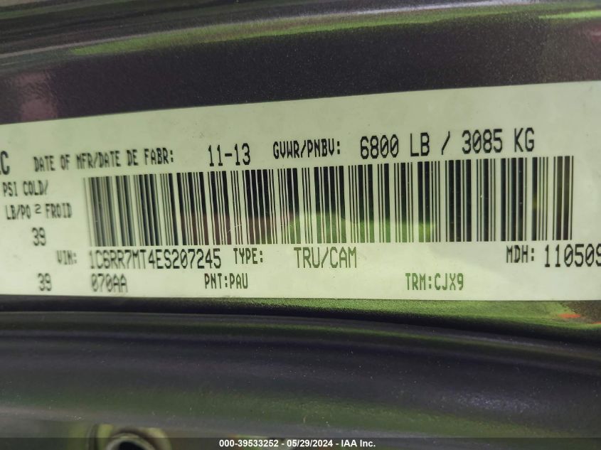 2014 Ram 1500 Sport VIN: 1C6RR7MT4ES207245 Lot: 39533252