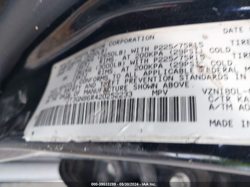 2002 Toyota 4Runner Sr5 V6 VIN: JT3GN86R420252233 Lot: 39533289